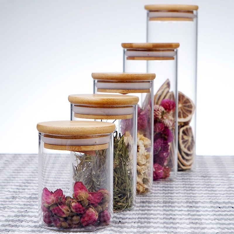 ZOWI Toples Makanan Ringan Tutup Kayu Toples Bumbu / Snack Jar Kaca Borosilicate Glass Jar Premium