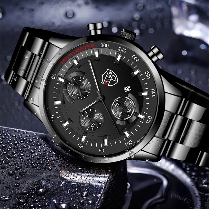 Jam Tangan Pria Original DEYROS Strap RANTAI STAINLESS STEEL Jam Tangan Pria Luxury Stainless Steel Quartz Original Tahan Air Men Watch Original