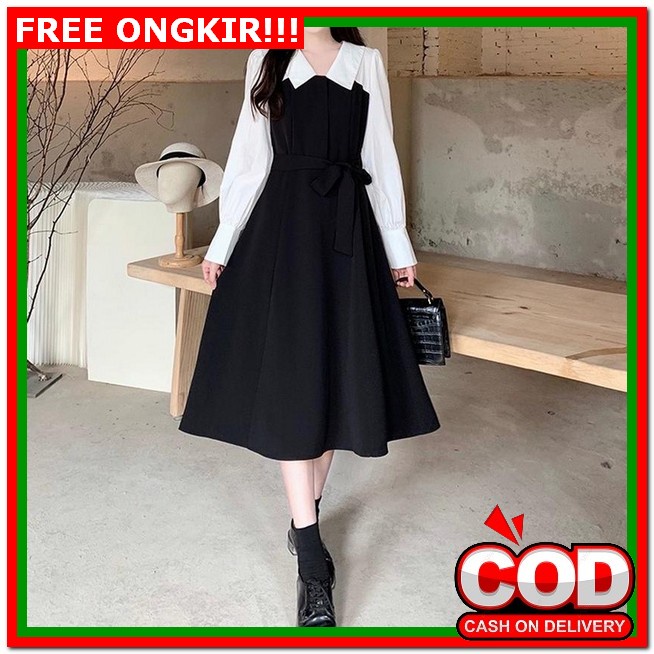 Dress Natal Wanita Terbaru Kondangan Wedding Dres Modern Korea Midi Casual Import Jumbo Remaja Natal