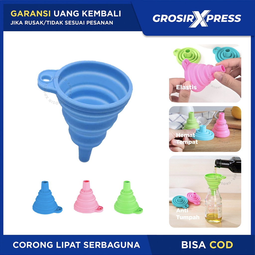 Corong Minyak lipat serbaguna Karet silikon kecil Penahan Pengaman isi ulang air anti tumpah Alat untuk refil sabun deterjen pewangi funnel universal