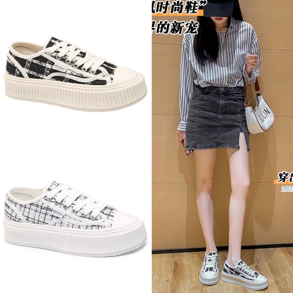 AVANCEID 1852 Sepatu Sneakers Wanita Tali Hitam Putih Import