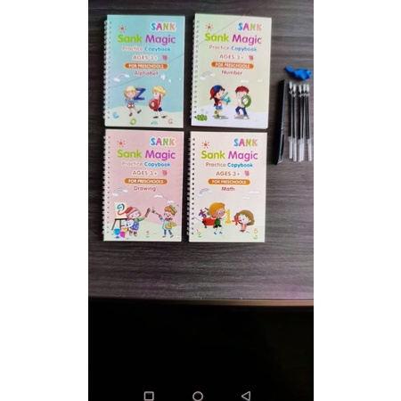 buku sank magic practice book 1 set isi 4 buku dan pulpen plus Refill 10 pcs/ alat belajar anak menggambar menulis dan membaca