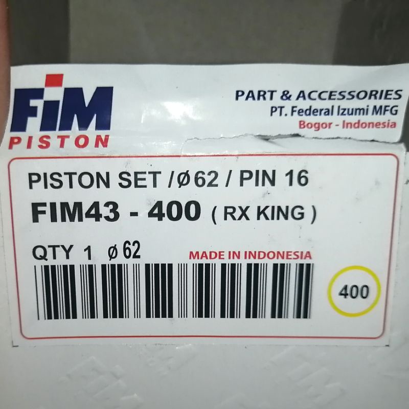 Piston seher kit rxk rx king oversize 400 fim