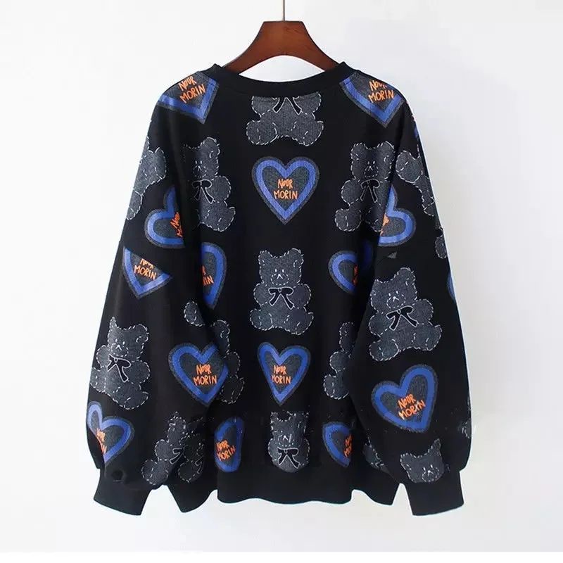 LOVE BEAR Sweater Lucu Oversize Wanita Size M.L.XL | Sweater Korean Style Wanita Oversize | Crewneck Sweater Lucu Wanita Oversize