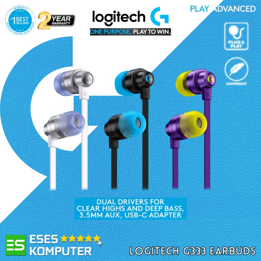 Earphone Logitech G333 Lightweight - Gaming Earphones - In Ear - Resmi