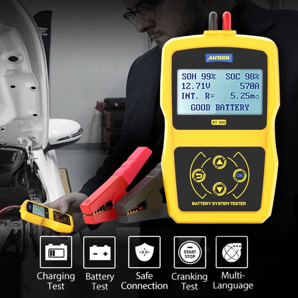 AUTOOL TESTER BATERAI AKI MOBIL MOTOR 12V 2000CCA VOLT METER ALAT TES VOLTASE BATERAI ACCU AKI MOBIL