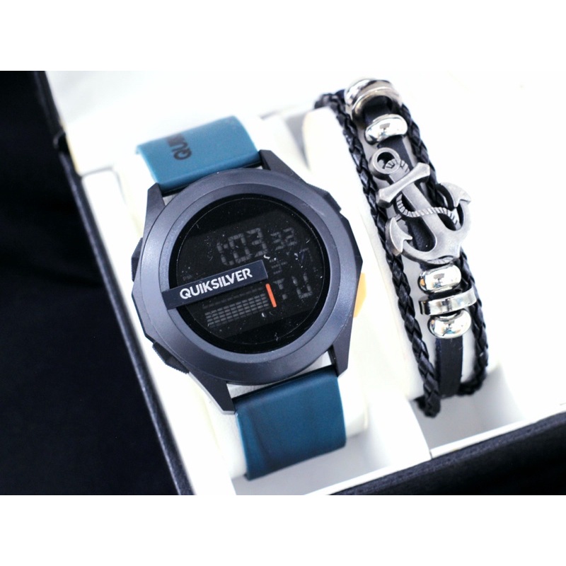 PROMO  Quiksilver Digital Rubber Jam Tangan Casual Pria Free Gelang Jangkar Premium