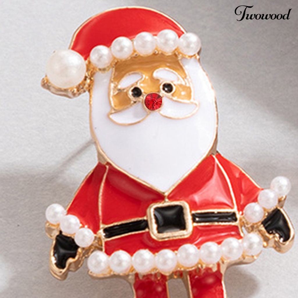 1 Pasang Anting Stud Desain Kartun Santa Claus Aksen Berlian Imitasi Untuk Wanita