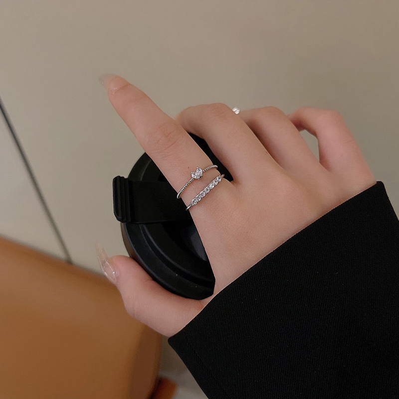 Set Cincin Jari Telunjuk Model Terbuka Dapat Disesuaikan Bahan Zirkon