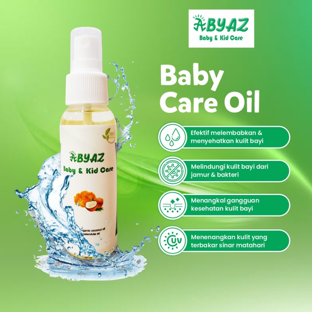 Baby &amp; Kids Care Oil Abyaz Minyak Oles Obat Herbal Alami Penutrisi Pelembab Penghalus Tubuh Atasi Bruntusan Dermatitis Gatal Alergi