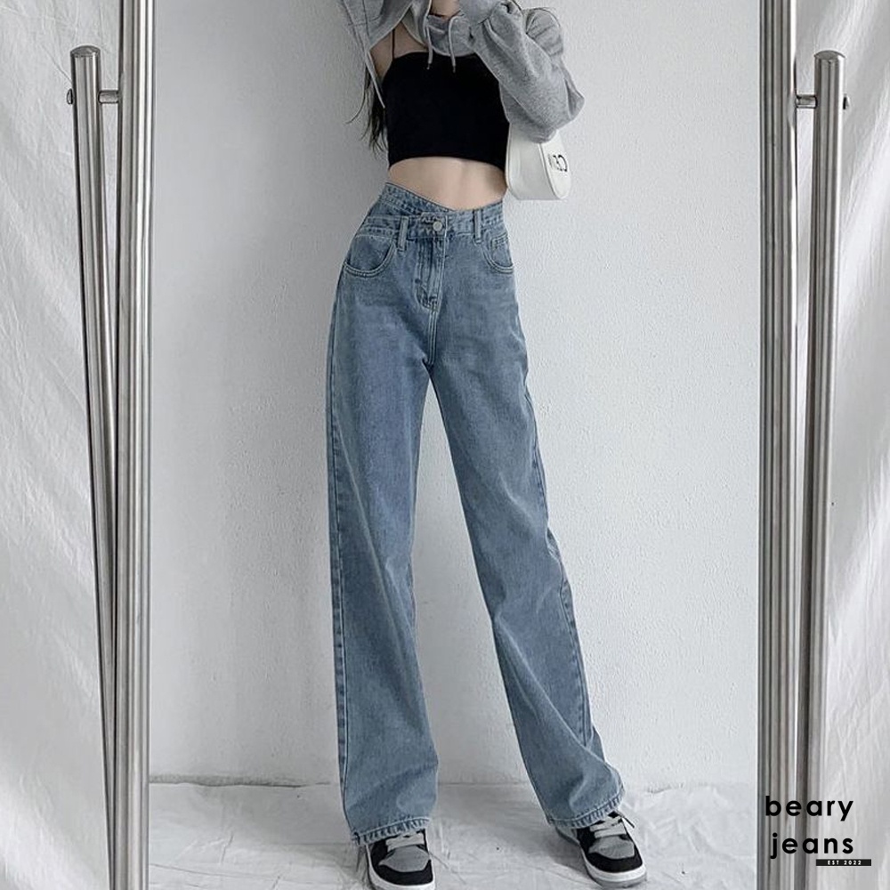 BEARYJEANS Highwaist X Style Jeans Women Celana Jeans Wanita Model Silang - BJ011