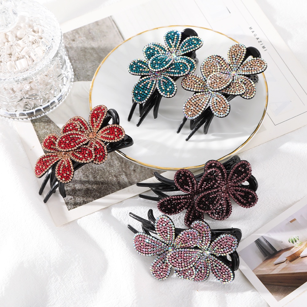 Jepit Rambut Bentuk Bunga Aksen Mutiara Dan Berlian Imitasi Gaya Retro Untuk Wanita