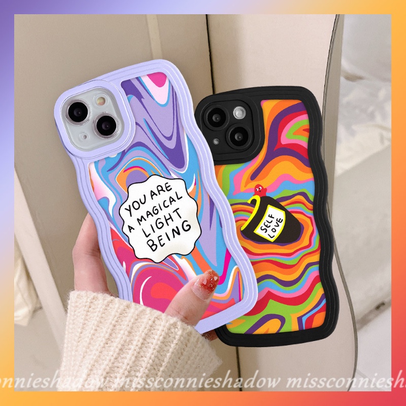 Redmi 9 10 A1 10C 10A 9A 9C 9T A1+ 9C NFC Redmi Note 10 11 11Pro+ Note8 Note 9 11s 10s 10 Pro Max Plus Wavy Edge Casetify Watercolor Love Self Label Colorful Rainbow Soft Tpu Cover