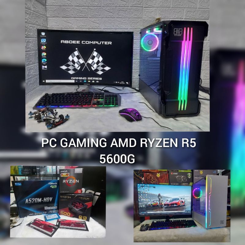 PC GAMING Fullset AMD Ryzen 5 5600G Ram 16 GB SSD 128 GB Led 24&quot; Samsung Lengkap