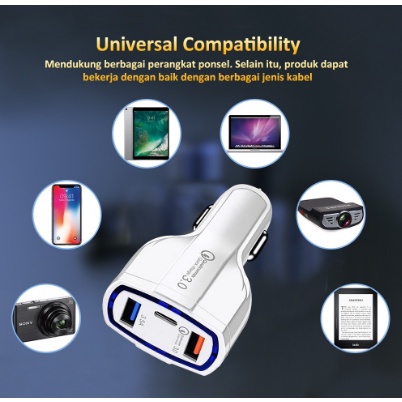 Car Charger Fast Charger 3 Port USB QC 3.0 TYPE C colokan mobil Car phone Charger / Universal Fast Charging 3129C