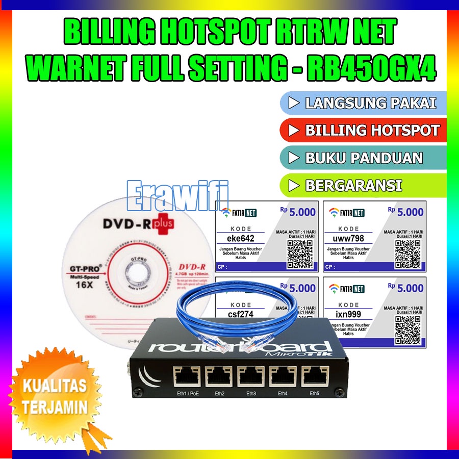 Paket Billing Hotspot Rt Rw Net Warnet Sistem Voucher Full Setting Mikrotik RB450GX4