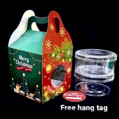 

( 5pcs ) Box Parcel Natal Ukuran 15x15x15cm Kardus Hampers Christmas Packaging 2 Toples Kue Kering 500gr