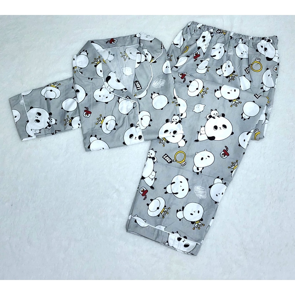 Setelan Baju Tidur Motif Panda Gemoy Piyama Wanita Cewek Kekinian