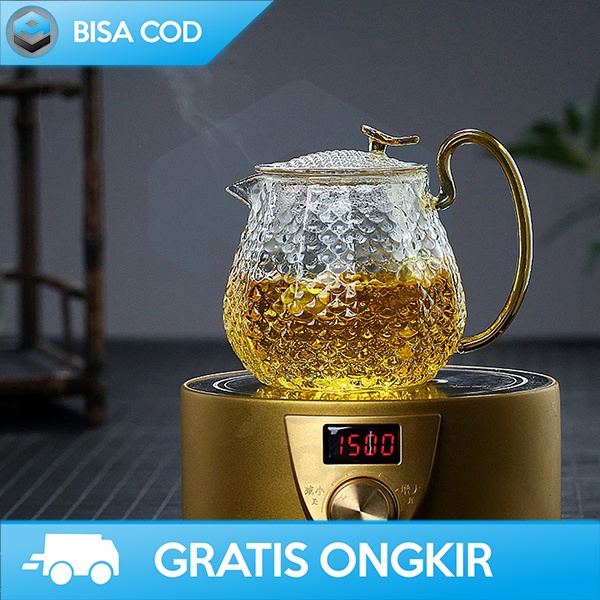 TEKO TEH SET TEA POT KACA 600ML CANGKIR 4 PCS TAHAN PANAS DESAIN MEWAH