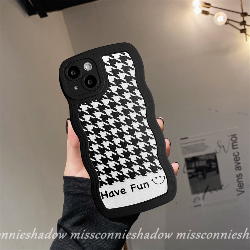 Soft Case TPU Hitam Desain Houndstooth Untuk iPhone 6 6s 7 8 Plus 11 Pro Max XR 12 13 14 Pro Max 14 Plus X XS Max SE 2020