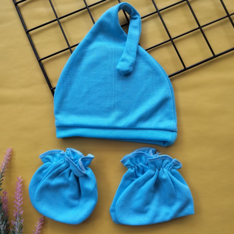 set topi sarung tangan kaki bayi polos