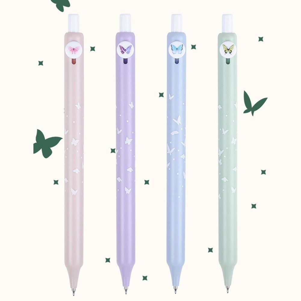 Top 4PCS/Set Gel Pulpen Kreatif Alat Tulis Mutil-styles Kupu-Kupu Tombol Alat Tulis Tinta Hitam Tekan Tipe Tanda Tangan Pulpen