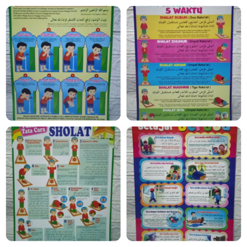 

Poster Edukasi Anak Pintar Belajar Wudhu/Niat Sholat/Sholat/Berdoa