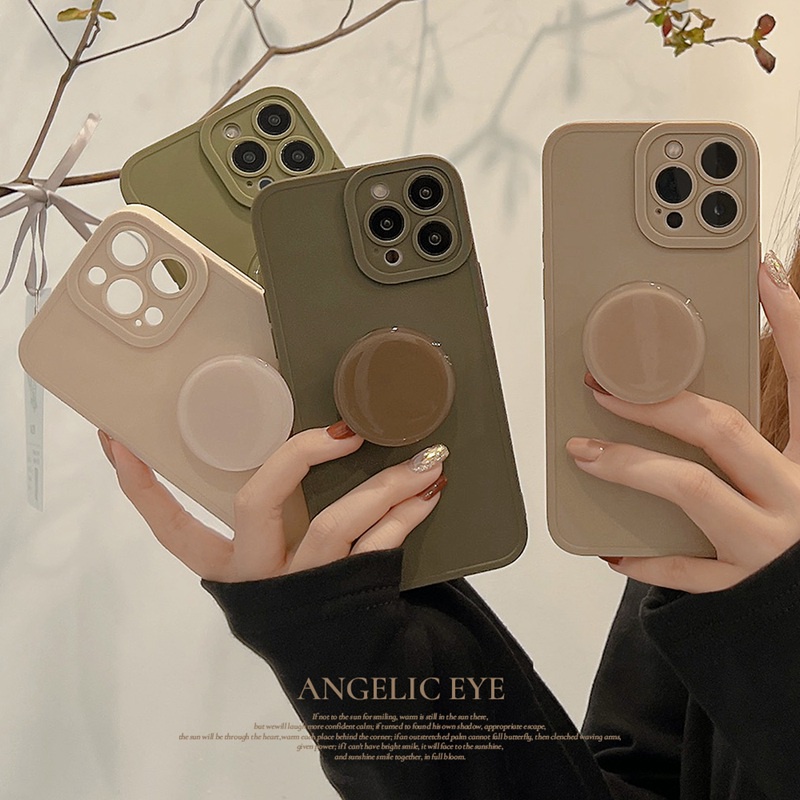 IPHONE Soft Case Pelindung Kamera Warna Murni IP Iphone7 8 14 Plus 7+ 8+ X XR SE 2020 XS Max 11 12 13 14 Pro Max Sarung Handphone mini Dengan Popsocket Phone Holder Bumper Tahan Shock