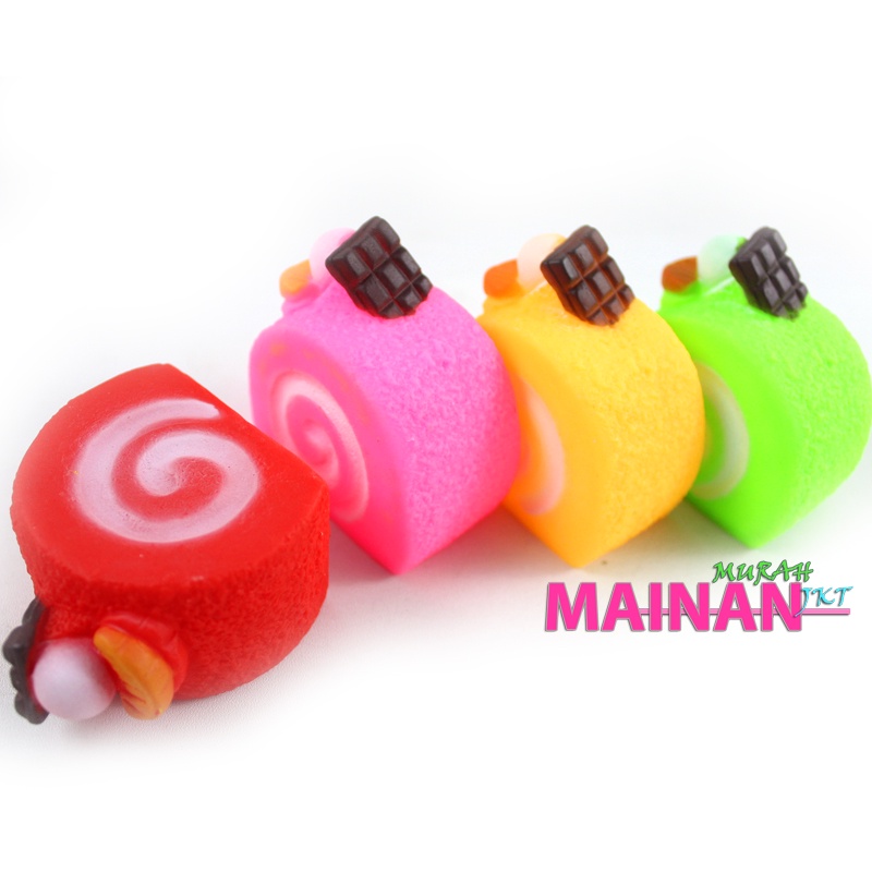 MAINANKEI MAINAN ANAK MURAH SQUISHY CAKE ROLL SS1575 POTONGAN KUE GULUNG ULANG TAHUN BUNYI CIT CIT