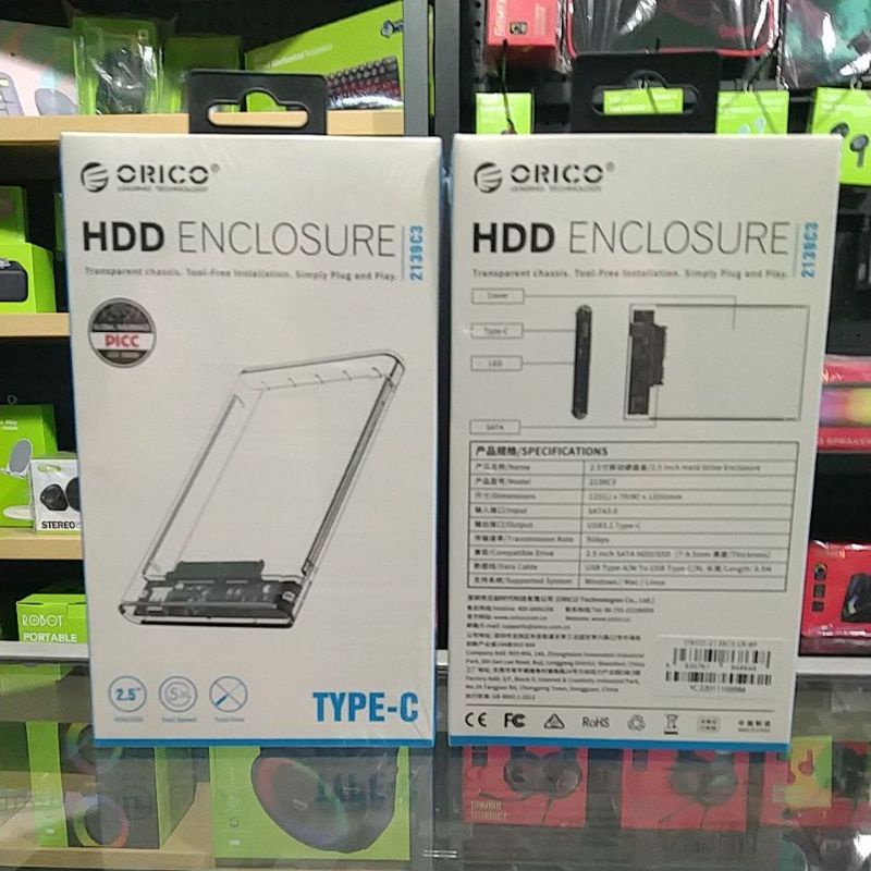 Enclosure ORICO 2139C3 Type-C Casing Harddisk & SSD 2.5" Case External Hardisk HDD Sata