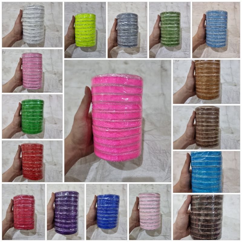 Pita Organdi List Emas 1/2&quot; / 1,25 cm per Slop (10 roll x 50 yard) Grosir Obral Cuci Gudang Pita Kado 1/2 inch