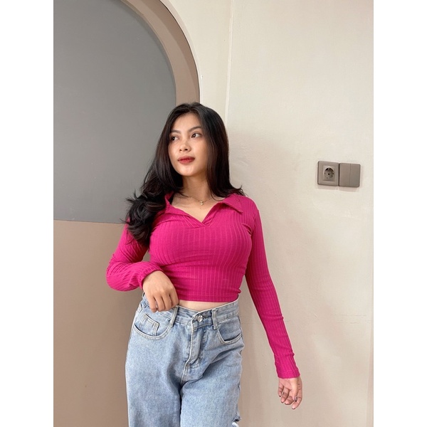 Lola top lengen panjang/bhan rib/atasan wanita