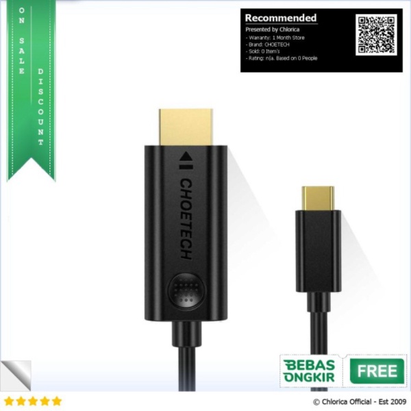 Jual CHOETECH Kabel Adapter USB Type C to HDMI 4K 3 Meter - XCH-0030BK - Hitam CHOETECH Murah