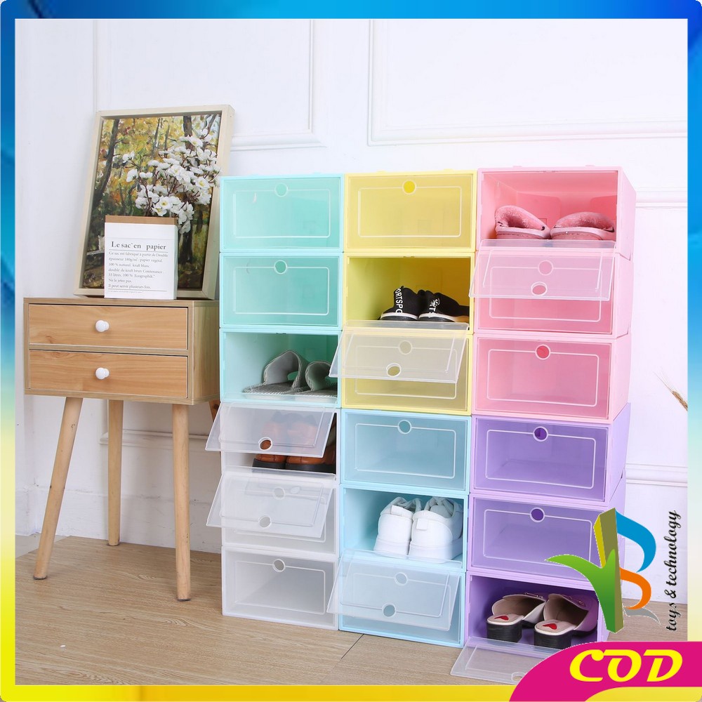 RB-C158 Kotak Sepatu Lipat Transparan Tebal Shoes Storage Box Organizer Rak Sepatu Plastik Susun