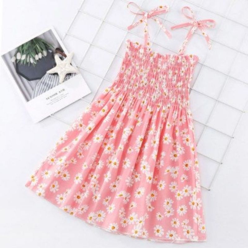 Dress Anak Erlyn Bunga Daisy 2-4 tahun / Dress Kerut Anak Perempuan Motif Daisy Flower