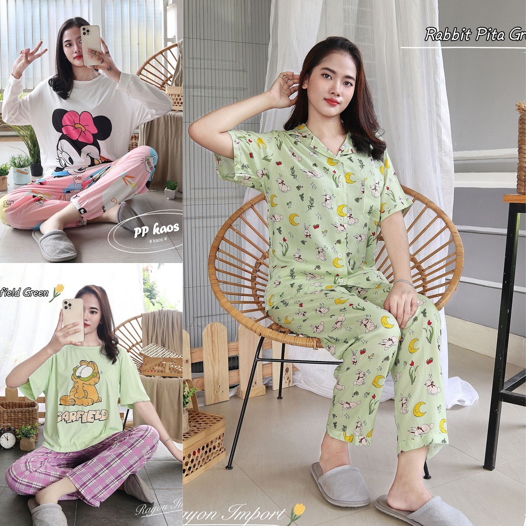 IZANY Piyama Dewasa PP / CP Kaos XL  /  One set Lengan Panjang Kaos  Motif (Meiling)