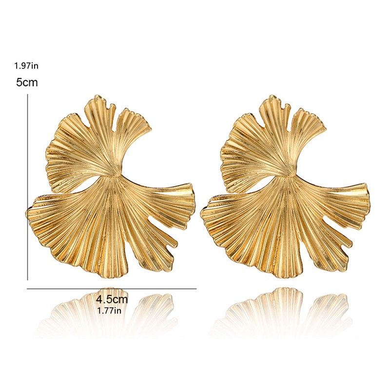 Fancyqube Anting Bentuk Daun Ginkgo Biloba Geometris Warna Emas Gaya Bohemian Untuk Wanita