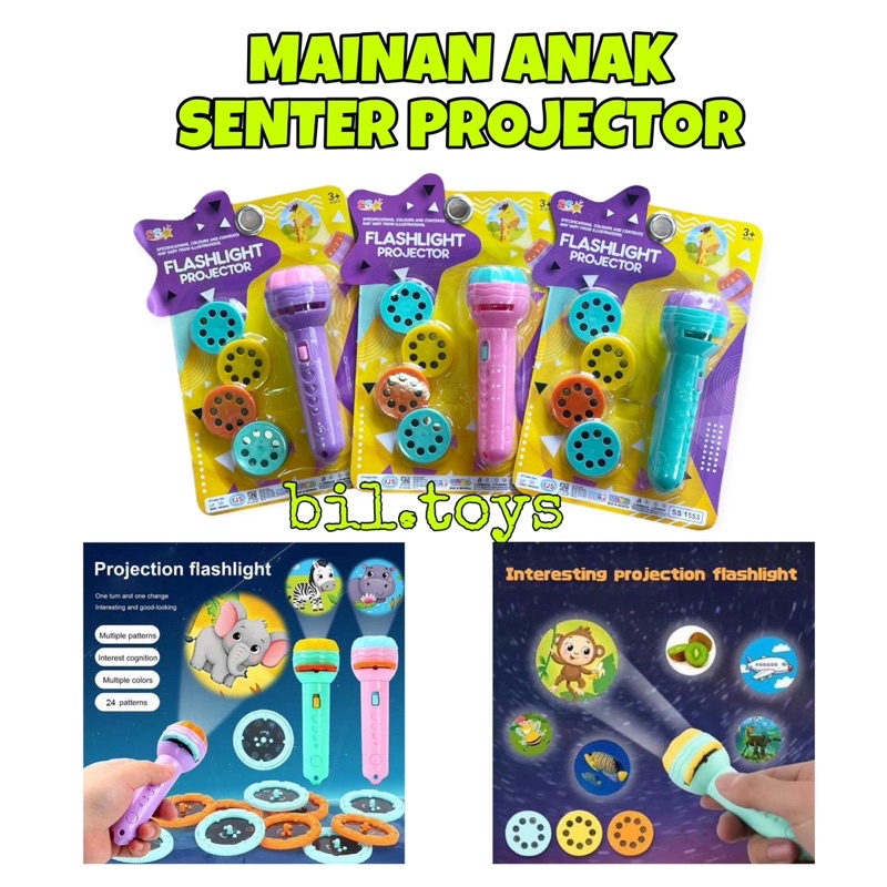 Mainan Anak Senter Proyektor / Fun Flashlight / Mainan Proyektor Gambar / Mainan Edukasi 4 piringan senter projector