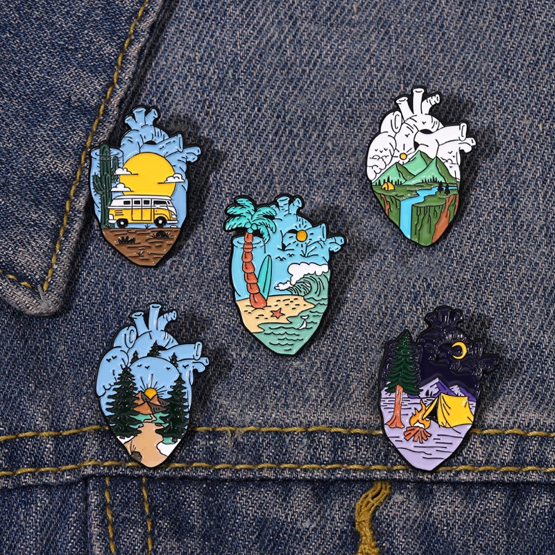 Kreatif Jantung Enamel Pin Kartun Jantung Bros Lencana Kerah Pin Perhiasan Luar Ruangan Lencana Hadiah Untuk Teman