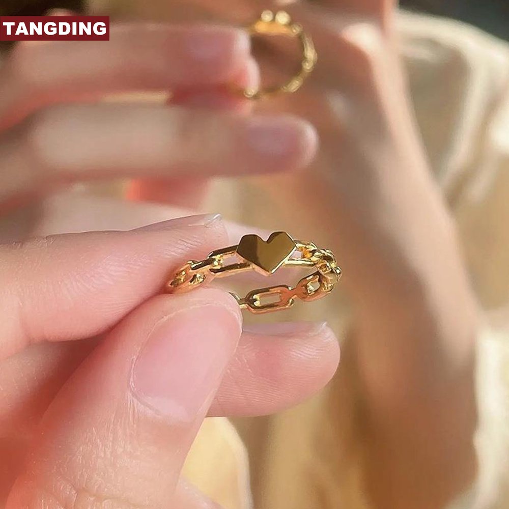 Cincin Rantai Bentuk Hati Model Terbuka Dapat Disesuaikan Untuk Wanita