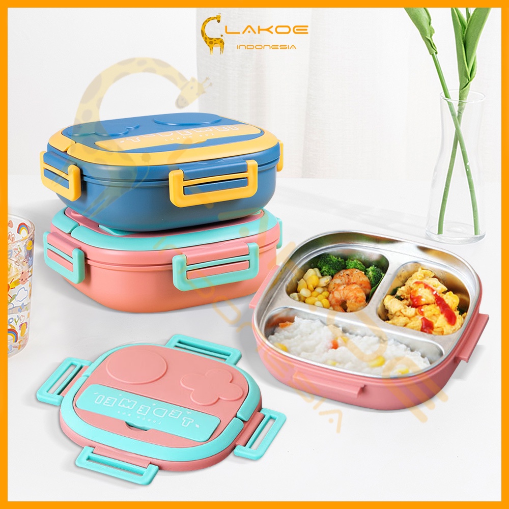 LAKOE Tempat Makan anak kotak bekal anak kids lunch box set kotak makan anak Stainless