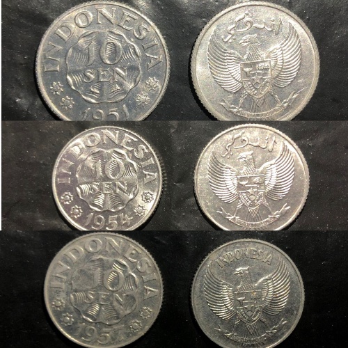 Uang Koin Kuno 10 Sen tahun 1951 / 1954 / 1957