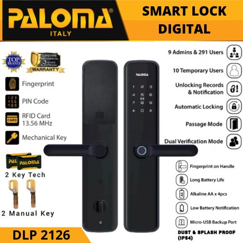 PALOMA DLP 2126 SMART LOCK DIGITAL KUNCI PIN SIDIK JARI HANDLE PINTU KUNCI OTOMATIS MODERN KUNCI ELE