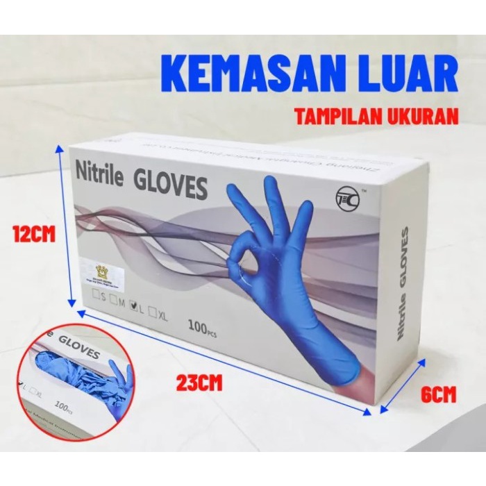 Sarung Tangan Medis Nitrile Gloves non sterile powder free Isi 100 - L