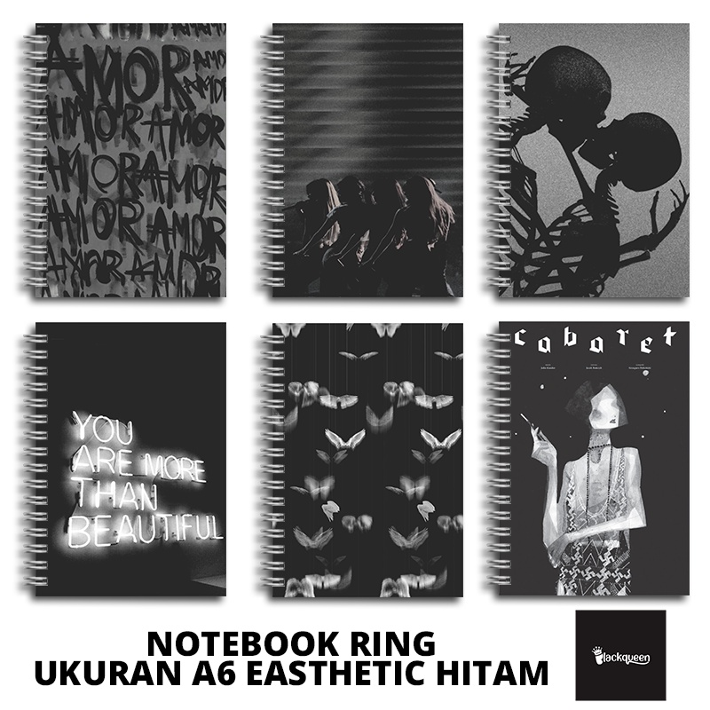 

(BELI 6 DAPAT GRATIS 1) Notebook Buku Diary Buku Catatan Ring Spiral A6 60 Lembar Tema Aesthetic Hitam Part 1