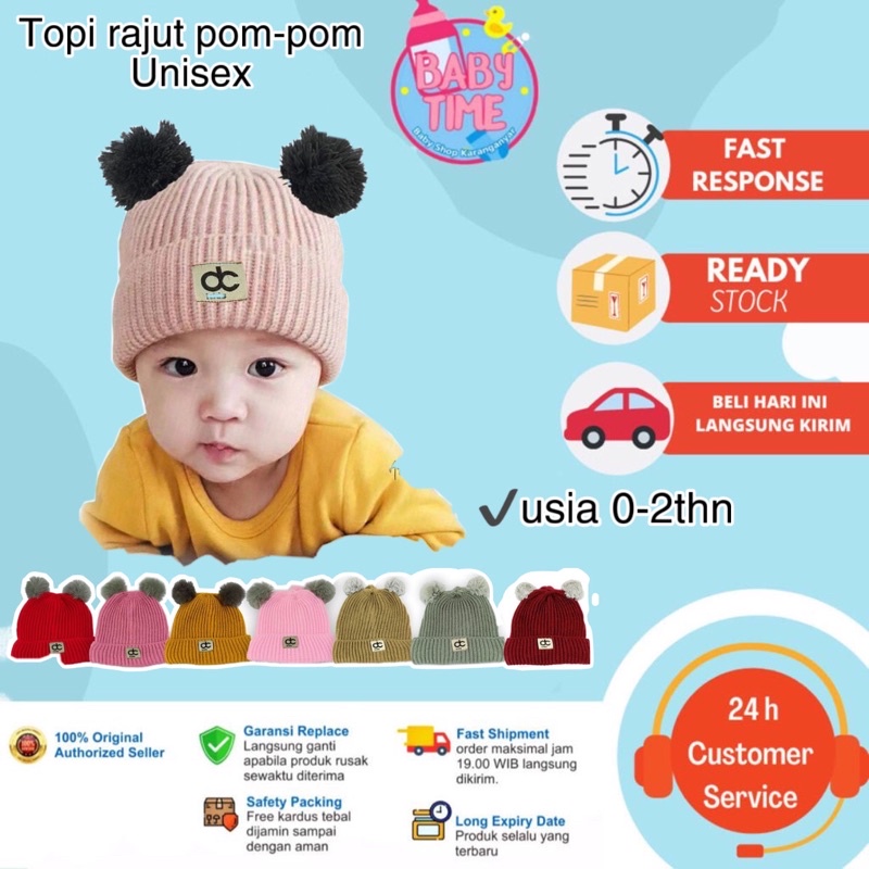 KUPLUK BAYI MODEL 2 POMPOM &amp; 1 POMPOM PREMIUM RAJUT UNISEX