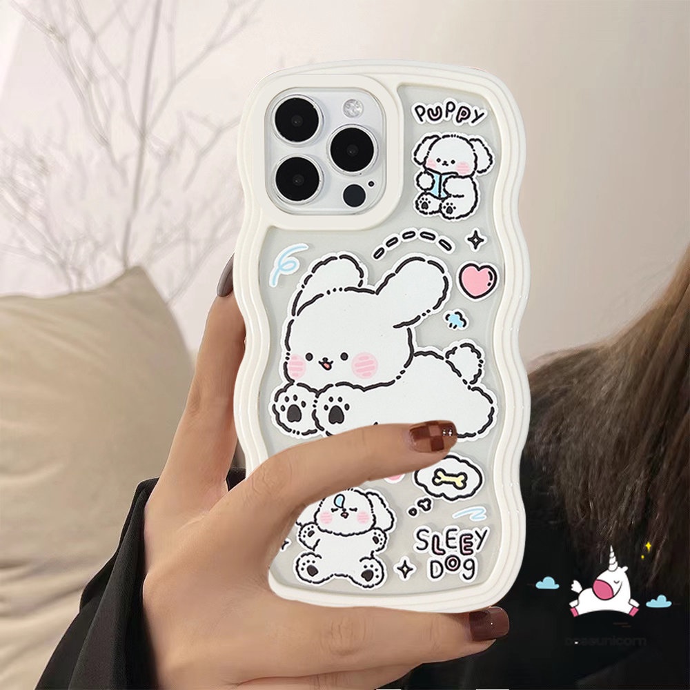 Case Vivo Y36 Y02 Y16 Y11 Y21 Y20 Y02s Y12 Y12s Y15s Y35 Y22 Y12i Y22S Y15 V25 V25E Y93 Y21s V20 Y30 Y50 Y17 Y33s Y21T V21 Y75 Y91 Y15A Y91C Y21A Wavy Edge Kartun Puppy Soft Cover