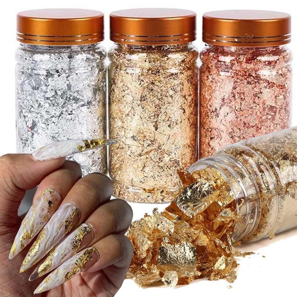 Mxbeauty Foil Kuku Wanita Warna-Warni Silver Glitter Flakes Effect Sticker Rose Gold Stiker Kuku 3D