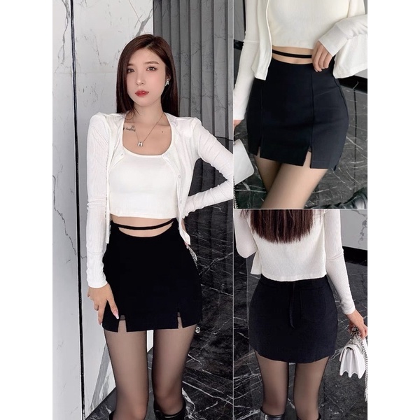 (S-XXL) KOREAN LOOP MINI SKIRT BELAH DUA rok