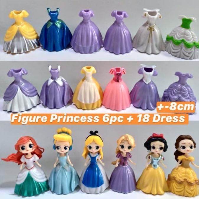 Figure Princess Set Isi 6 Clip On Ganti Baju Mainan Anak Topper Cake